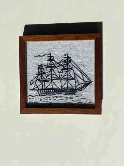 TINY OLD THREE MASTED SHIP | HANDMADE EMBROIDERY