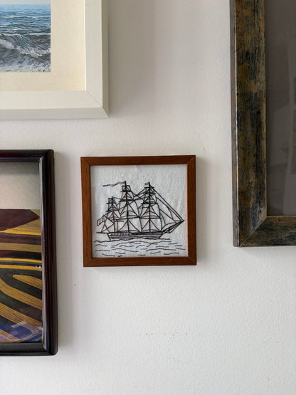 TINY OLD THREE MASTED SHIP | HANDMADE EMBROIDERY