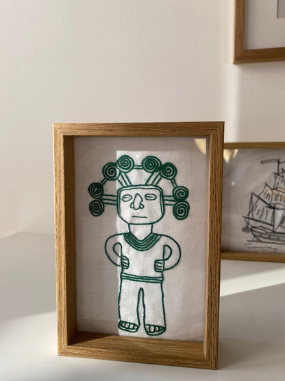 PRE COLOMBIAN TRIPING MAN Jade color | HANDMADE EMBROIDERY