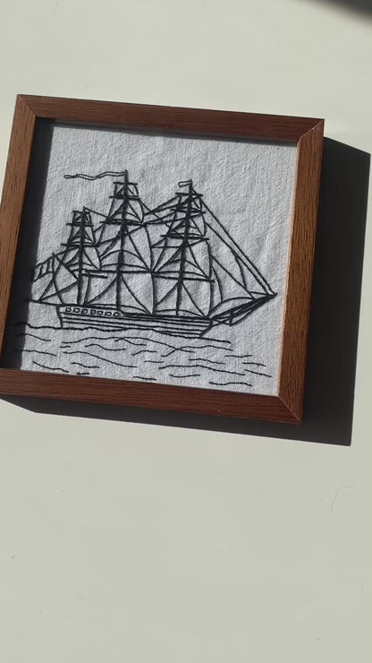 TINY OLD THREE MASTED SHIP | HANDMADE EMBROIDERY